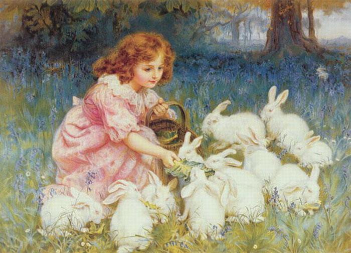 Frederick Morgan Feeding the Rabbits Norge oil painting art